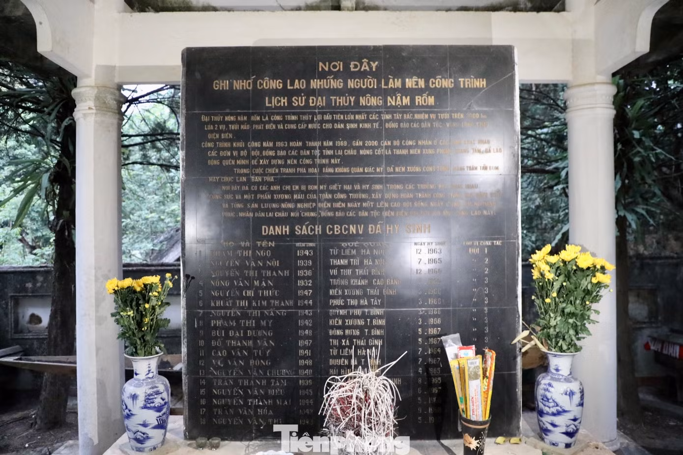 Trên công trường năm đó đã có 18 thanh niên xung phong hy sinh trong khi làm nhiệm vụ. Trong hình là bia tưởng niệm, ghi nhớ công lao những người làm nên công trình lịch sử này.