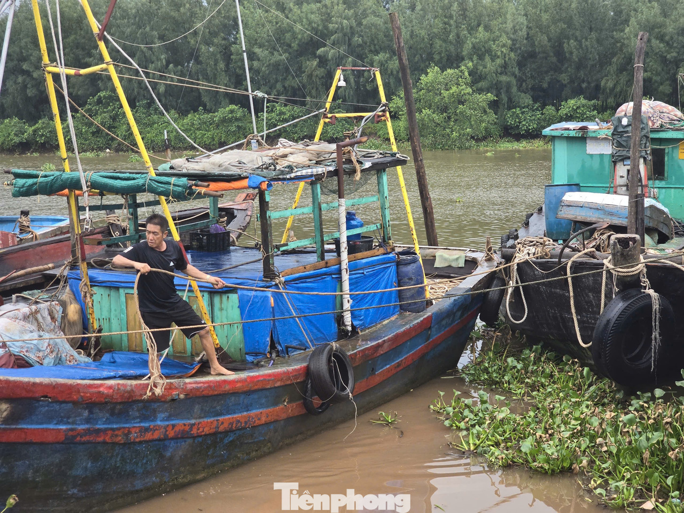 Các tàu, thuyền về nơi tránh trú tập trung, chuẩn bị ứng phó với mưa bão.