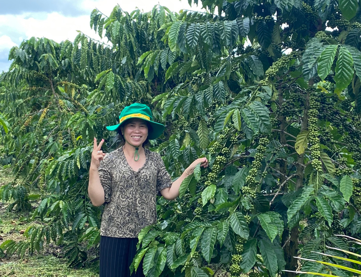 Chị Nguyễn Thị Tuyết Liên (TT Lộc Thắng, Bảo Lâm, Lâm Đồng) vui mừng bên vườn cây đạt năng suất cao khi sử dụng sản phẩm NPK Phú Mỹ vi sinh