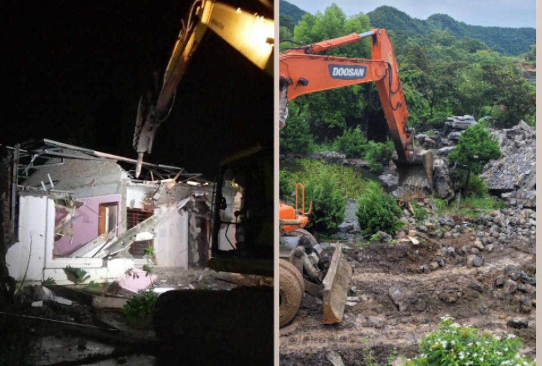 Nhiều máy móc được huy động để phục vụ công tác cưỡng chế.