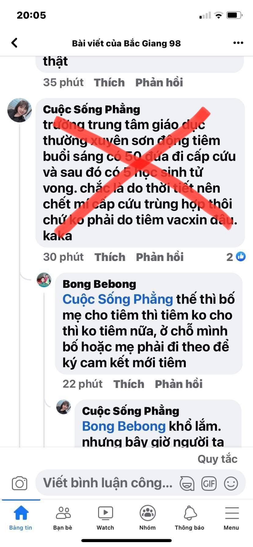 Hình ảnh bài đăng sai sự thật trên mạng Facebook