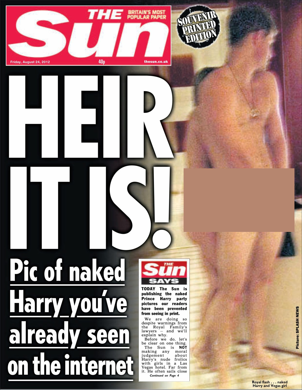 Harry từng khiến cả thế giới sốc nặng khi lộ ảnh khỏa thân cùng phụ nữ, còn bị The Sun đưa lên trang nhất. Ảnh: The Sun. Harry từng khiến cả thế giới sốc nặng khi lộ ảnh khỏa thân cùng phụ nữ, còn bị The Sun đưa lên trang nhất. Ảnh: The Sun.