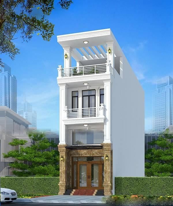 Kiểu nhà ống 2 tầng 1 tum 4 phòng ngủ mang phong cách hiện đại trong hình ngày càng được nhiều gia chủ yêu thích bởi sự đơn giản, nhẹ nhàng và hài hòa với thiên nhiên; đáp ứng được công năng sử dụng cho hộ gia đình có nhiều thành viên chung sống.