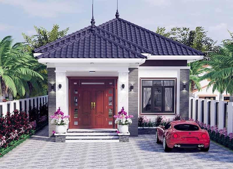 Nhà cấp 4 mái Nhật có diện tích nhỏ dành cho các cặp vợ chồng mới cưới hoặc gia đình 3 người ở với chi phí xây dựng ít.