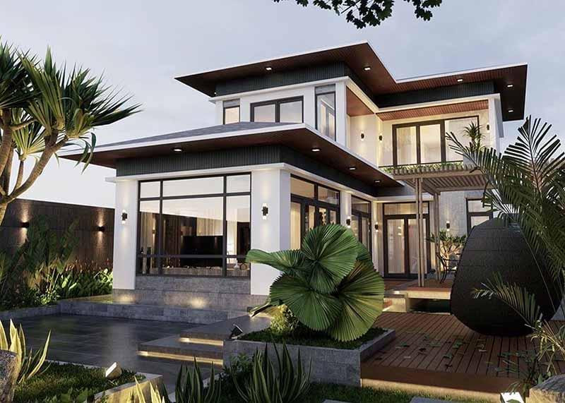 Nếu không thích các thiết kế truyền thống có thể tham khảo mẫu nhà mái Nhật 2 tầng theo phong cách hiện đại, tiện nghi.