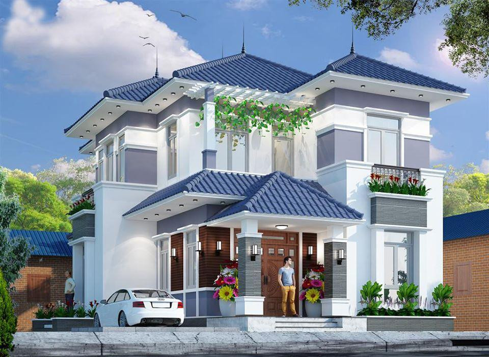 Mẫu nhà mái Nhật 2 tầng rộng lớn cho đại gia đình sinh sống.