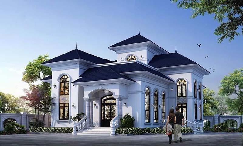 Sự kết hợp khéo léo giữa màu xanh, xám của mái ngói với màu trắng của tường thể hiện sự tinh tế, trẻ trung, đơn giản nhưng không hề đơn điệu, nhàm chán.