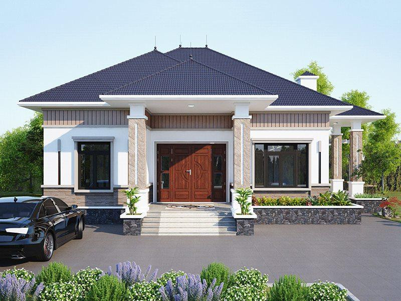 Nhà mái Nhật 1 tầng 3 phòng ngủ, không gian trồng hoa bao quanh nhà cho gia đình 4 – 6 người ở.