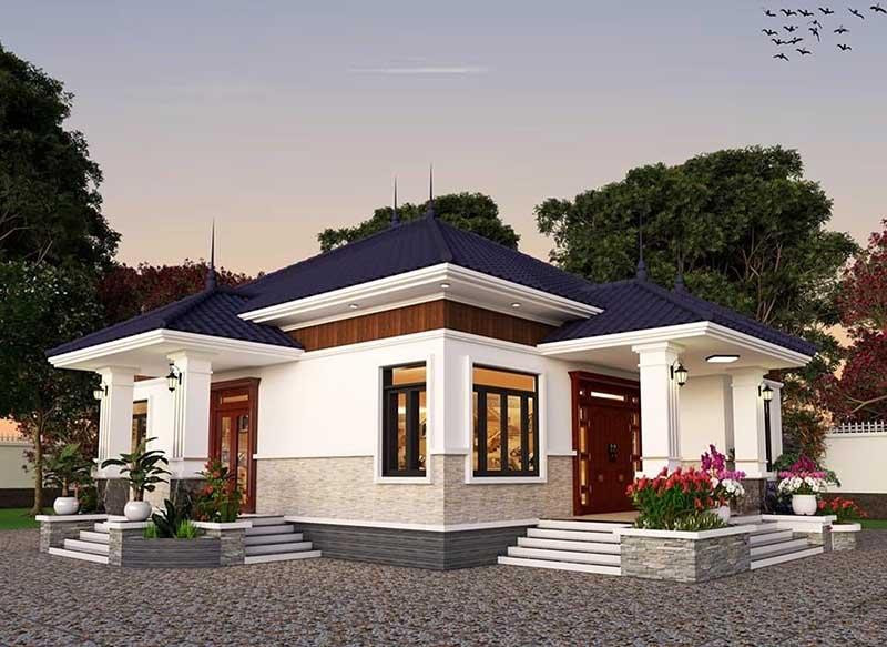 Mẫu nhà mái Nhật 1 tầng với sân vườn rộng rãi, thoáng mát.