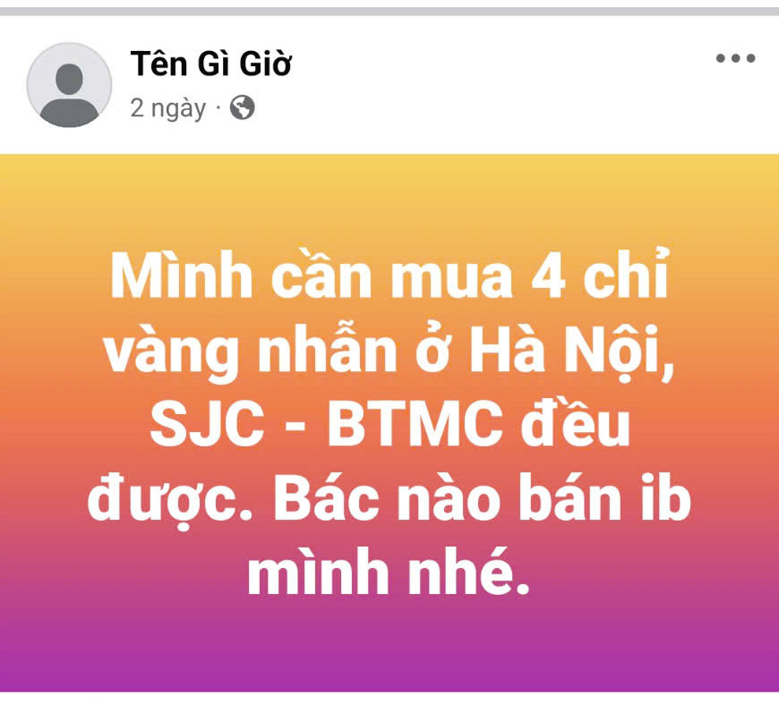 Nhiều thông tin mua - bán trên "chợ mạng" về vàng (ảnh chụp màn hình: Ngọc Mai).
