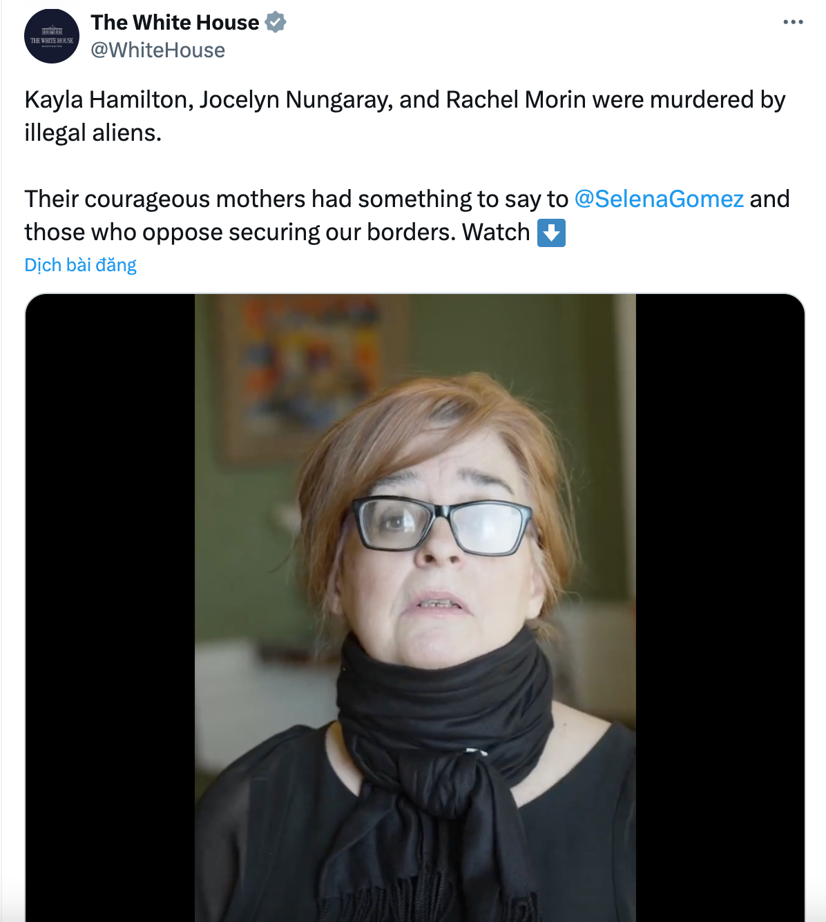 Nhà Trắng gắn thẻ Selena Gomez trong bài đăng liên quan đến chính sách trục xuất người nhập cư bất hợp pháp của ông Trump.