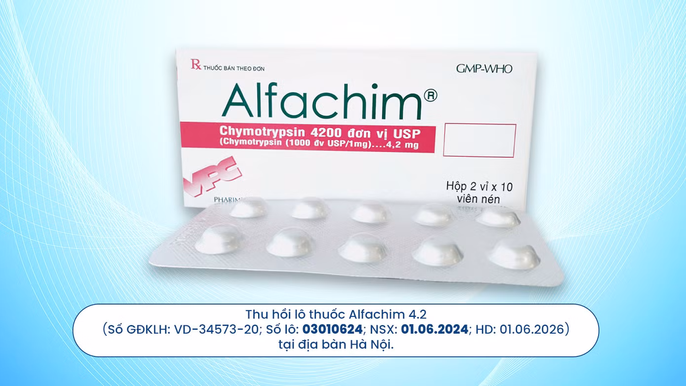 Dược Cửu Long thu hồi thuốc Alfachim 4.2 số lô 03010624 tại Hà Nội theo chỉ đạo của Bộ Y tế ảnh 1