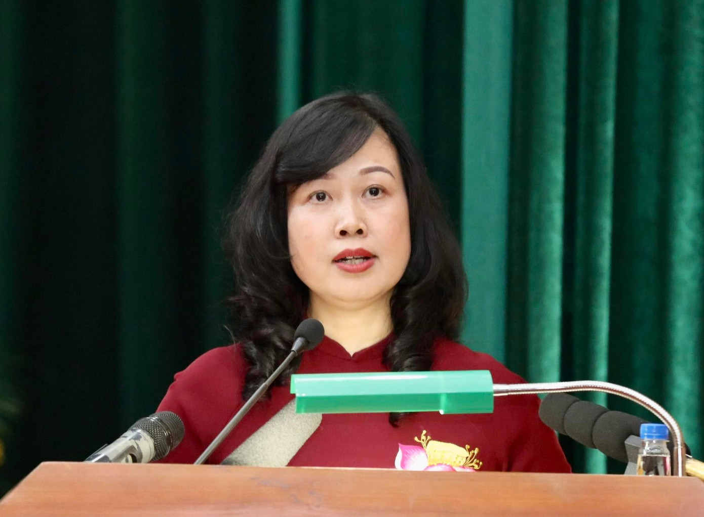 Quyền Bộ trưởng Bộ Y tế Đào Hồng Lan phát biểu tại lễ nhậm chức trưa 15/7. Ảnh: Như Ý