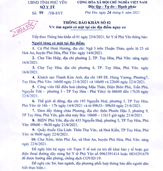 Công văn khẩn của Sở Y tế truy tìm những người liên quan đến 8 ca nghi mắc COVID - 19. Ảnh L.H