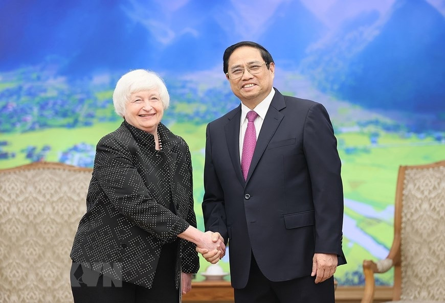 Chiều 20/7, tại Hà Nội, Thủ tướng Chính phủ Phạm Minh Chính tiếp bà Janet Yellen, Bộ trưởng Tài chính Mỹ. Ảnh: Vietnamplus Chiều 20/7, tại Hà Nội, Thủ tướng Chính phủ Phạm Minh Chính tiếp bà Janet Yellen, Bộ trưởng Tài chính Mỹ. Ảnh: Vietnamplus