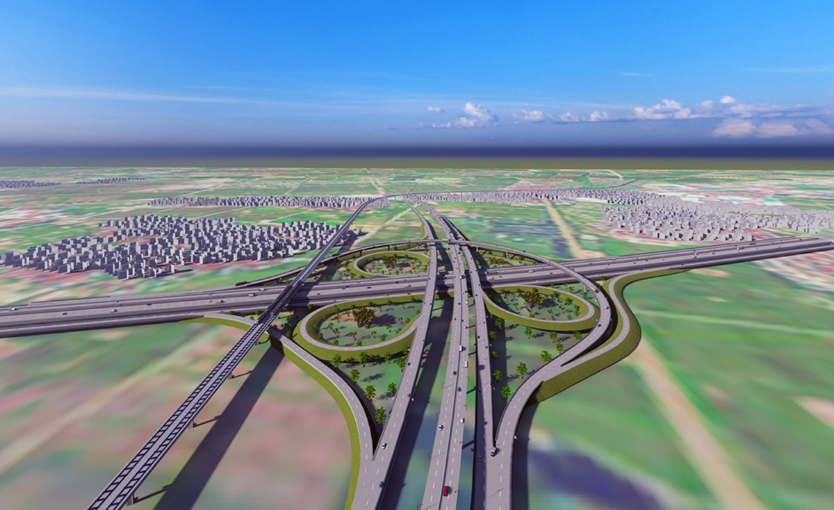 Phối cảnh cầu vượt tại nút giao liên thông với cao tốc Pháp Vân - Cầu Giẽ nằm trên địa bàn huyện Thường Tín, Hà Nội.