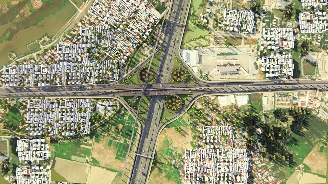 Phối cảnh nút giao với quốc lộ 6 thuộc hai phường Yên Nghĩa và Phú Lãm (quận Hà Đông, Hà Nội).