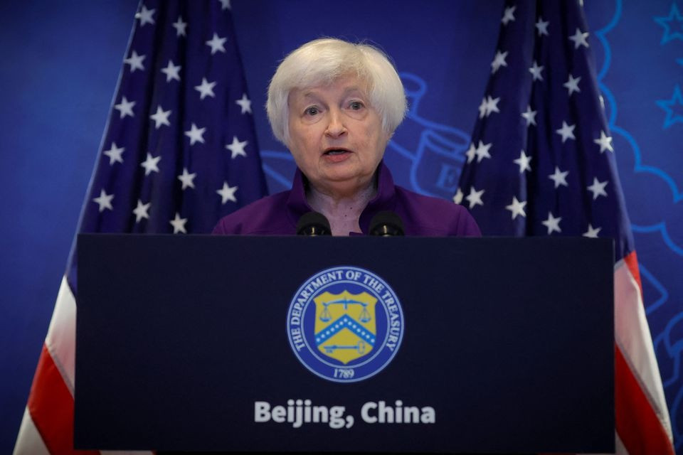 Bà Yellen phát biểu trong cuộc họp báo ngày 9/7 tại Bắc Kinh. Ảnh: Reuters Bà Yellen phát biểu trong cuộc họp báo ngày 9/7 tại Bắc Kinh. Ảnh: Reuters