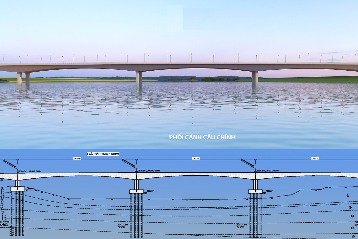 Nằm trên trục đường Vành đai 4 - Vùng Thủ đô còn có cầu Hoài Thượng bắc qua sông Đuống, tỉnh Bắc Ninh. Cầu Hoài Thượng có mặt cắt ngang 24,5m đảm bảo 4 làn xe cơ giới, mỗi bên bố trí một làn đường phục vụ xe máy, xe thô sơ.