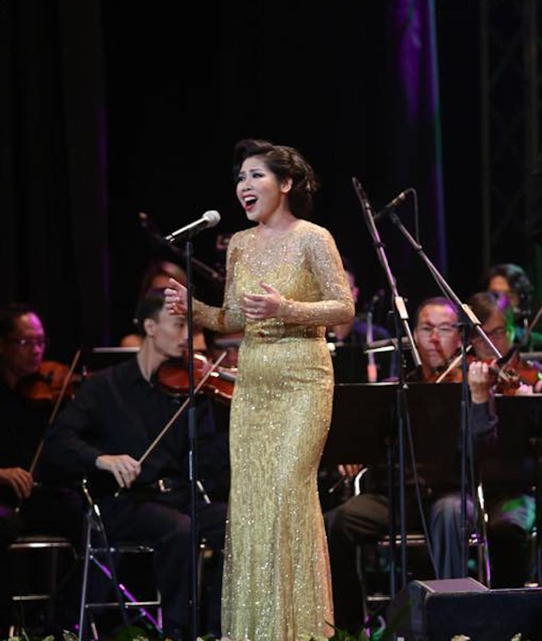 NSƯT Hồng Vy trên sân khấu Nhà hát Giao hưởng Nhạc Vũ Kịch TPHCM. Ảnh: FB Hồng Vy.