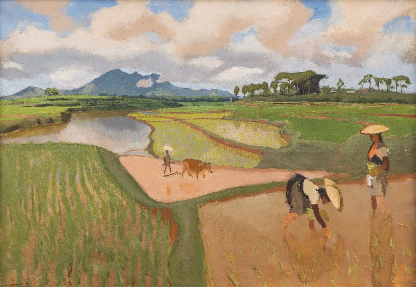 Dãy núi Ba Vì nhìn từ cánh đồng lúa Sơn Tây (Tranh của Joseph Inguimberty).