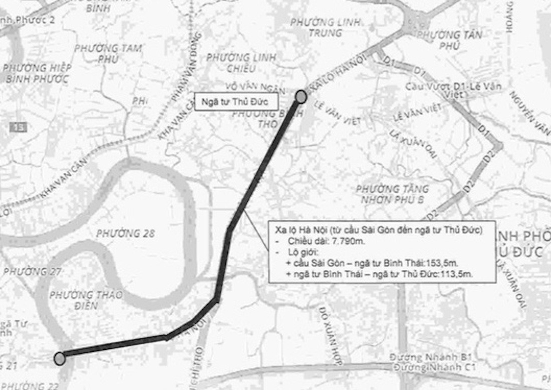 Sơ đồ đoạn đường xa lộ Hà Nội dự kiến được đổi tên. Sơ đồ đoạn đường xa lộ Hà Nội dự kiến được đổi tên.