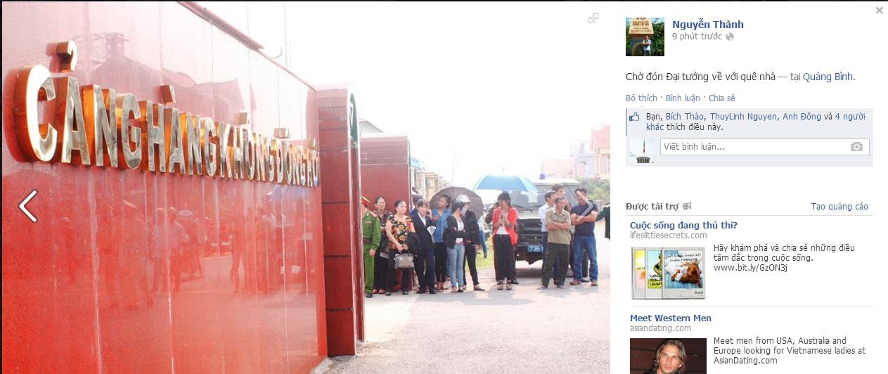 Người dân Quảng Bình đang từng giờ, từng phút chờ đợi người con của quê hương - Đại tướng Võ Nguyên Giáp trở về. Ảnh chụp màn hình. Người dân Quảng Bình đang từng giờ, từng phút chờ đợi người con của quê hương - Đại tướng Võ Nguyên Giáp trở về