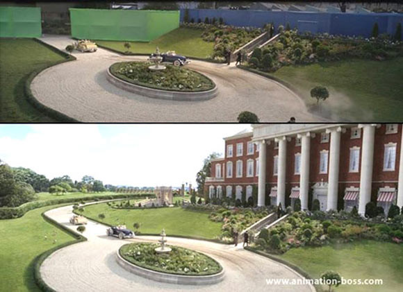 Phần lớn các cảnh quay của Đại gia Gatsby đều được thực hiện với chiếc phông xanh "thần kỳ". Ảnh: (internet) Phần lớn các cảnh quay của Đại gia Gatsby đều được thực hiện với chiếc phông xanh