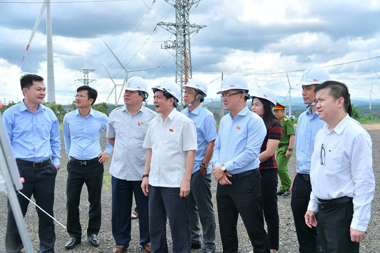 Tổng Thư ký Quốc hội Bùi Văn Cường (ở giữa) tại Nhà máy điện gió Ea Nam
