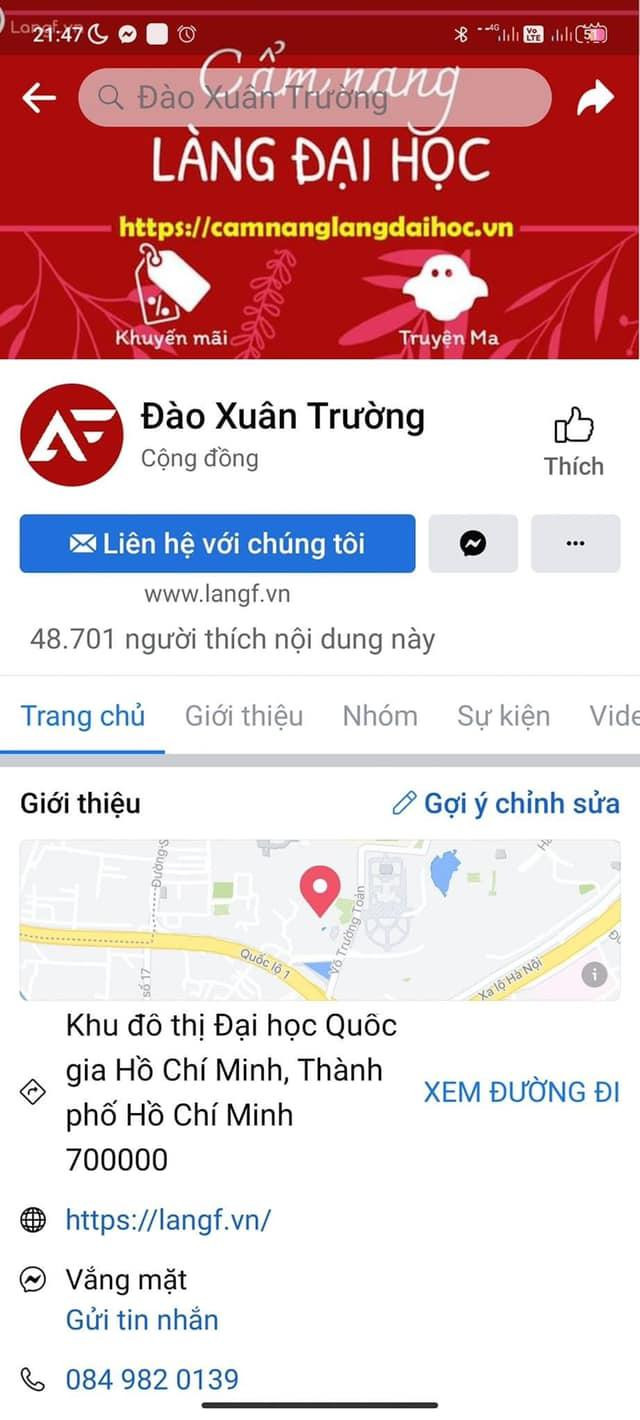 Trang của cộng đồng sinh viên tại Khu đô thị ĐHQG TP. HCM cũng thành "Đào Xuân Trường".