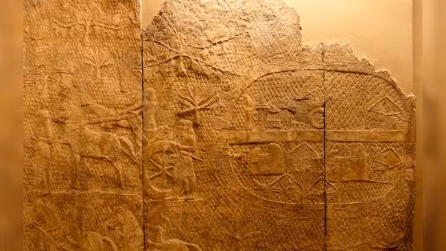 Bức phù điêu của người Assyria cho thấy khu trại được người Assyria sử dụng trong cuộc vây hãm Lachish. (Ảnh: Stephen Compton) Bức phù điêu của người Assyria cho thấy khu trại được người Assyria sử dụng trong cuộc vây hãm Lachish. (Ảnh: Stephen Compton)