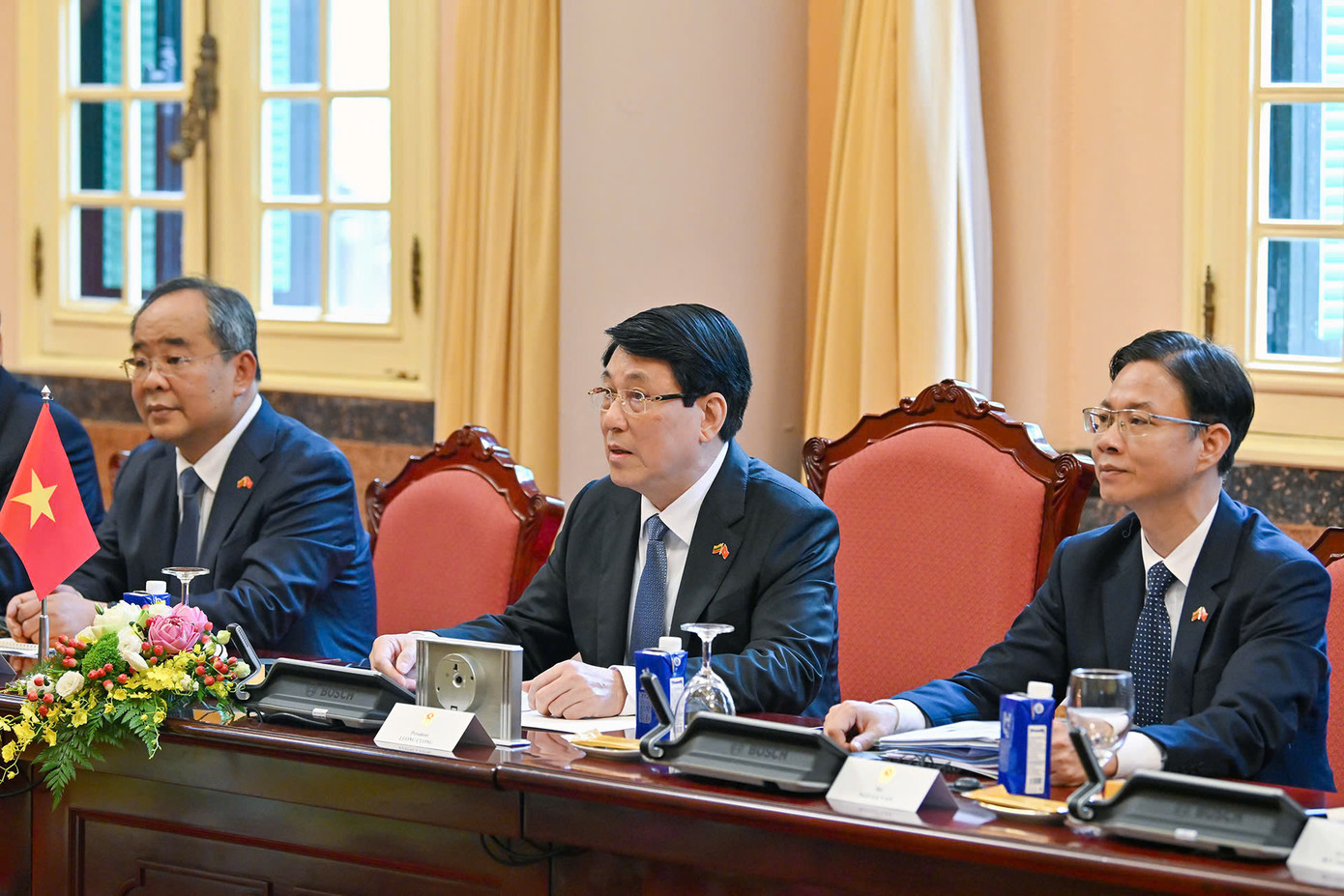 Chủ tịch nước Lương Cường phát biểu tại hội đàm. (Ảnh: Nhật Minh)