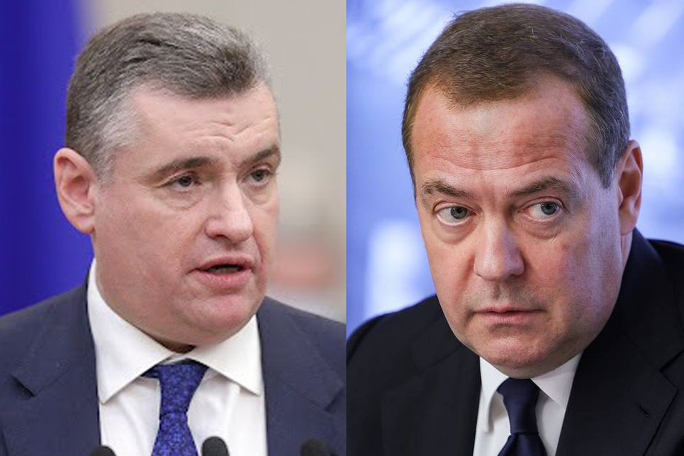 Lãnh đạo đảng Dân chủ Tự do Nga (LDPR) Leonid Slutsky (trái) và Phó Chủ tịch Hội đồng An ninh Nga Dmitry Medvedev (phải). (Ảnh: Tass)