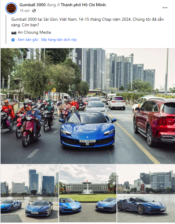 Bài đăng trên trang facebook chính thức của Gumball 3000.