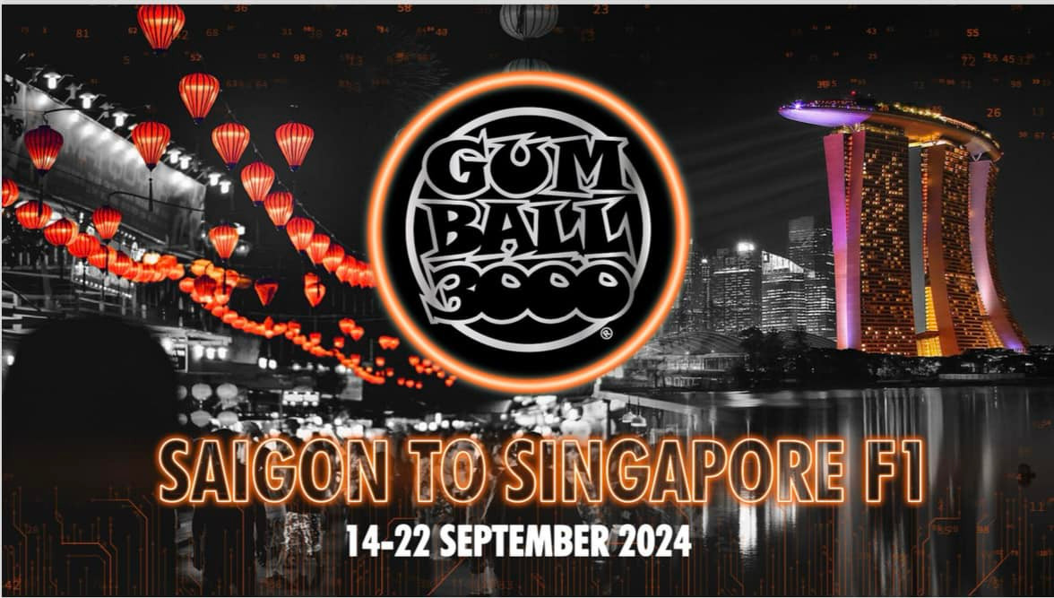 Gumball 3000 năm 2024 xuất phát từ Sài Gòn ngày 14/9, kết thúc tại Singapore ngày 22/9.