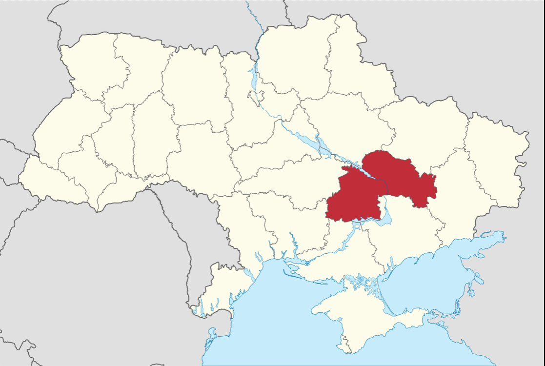 Vị trí tỉnh Dnipropetrovsk thuộc miền trung Ukraine.