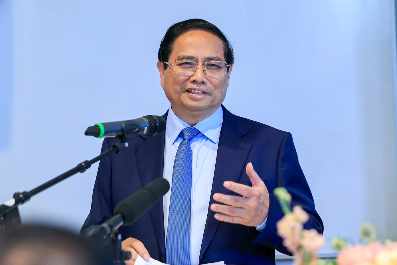 Thủ tướng Phạm Minh Chính phát biểu tại Đại học Kinh tế Stockholm. Ảnh: VGP