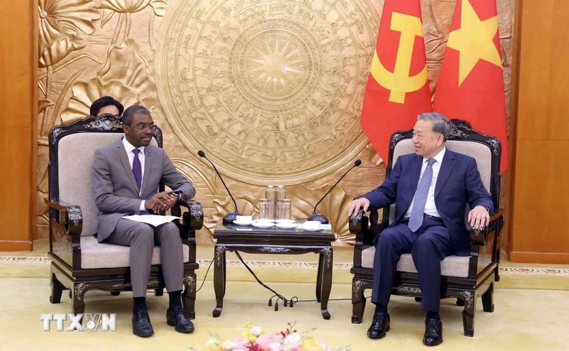 Tổng Bí thư Tô Lâm tiếp ông Lazare Eloundou Assomo - Giám đốc Trung tâm Di sản Thế giới của UNESCO. Ảnh: TTXVN