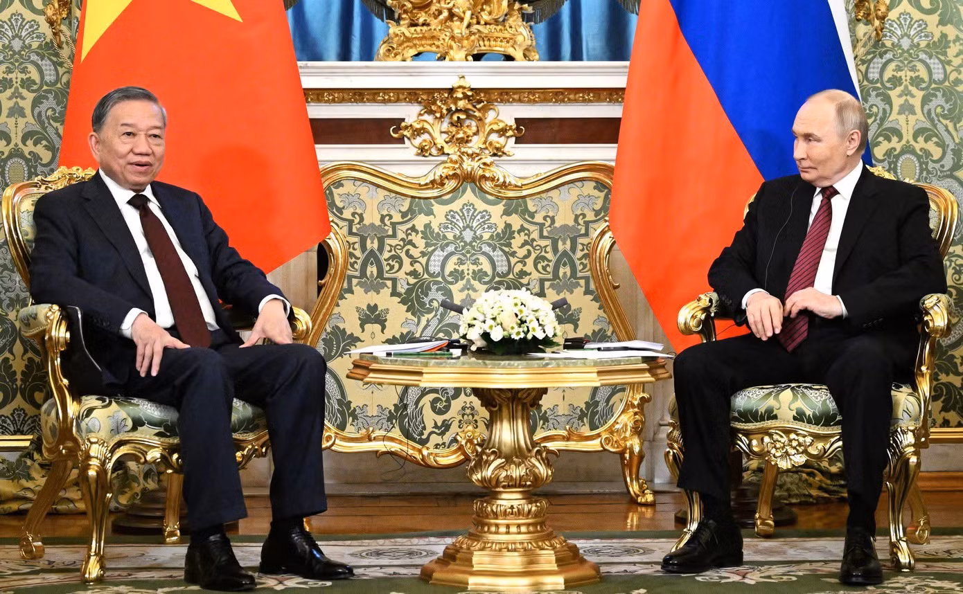 Tổng Bí thư Tô Lâm và Tổng thống Nga Vladimir Putin trong cuộc hội đàm. Ảnh: Kremlin