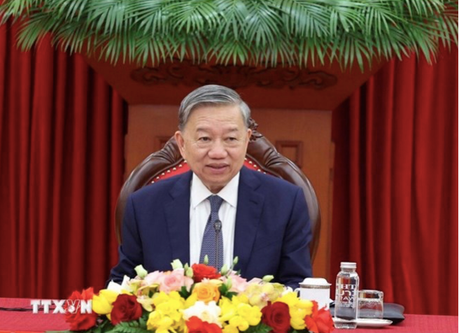 Tổng Bí thư Tô Lâm tại cuộc điện đàm với Chủ tịch Hội đồng châu Âu Antonio Costa. Ảnh: TTXVN