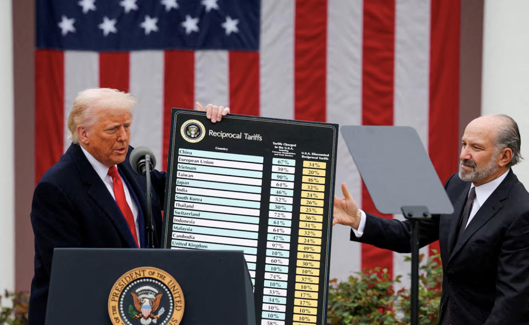 Tổng thống Donald Trump công bố thuế đối ứng hôm 2/4. (Ảnh: Reuters) Tổng thống Donald Trump công bố thuế đối ứng hôm 2/4. (Ảnh: Reuters)