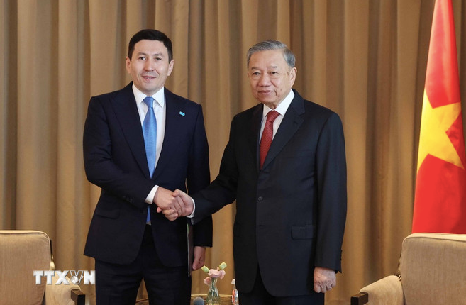 Tổng Bí thư Tô Lâm tiếp Tổng Giám đốc Quỹ đầu tư quốc gia Kazakhstan Samruk. Ảnh: TTXVN.