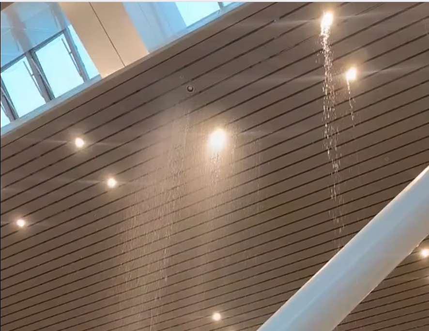 Mái nhà ga T3 - Cảng HKQT Tân Sơn Nhất tiếp tục bị dột nước trong cơn mưa trưa 24/5. (Ảnh chụp từ video)