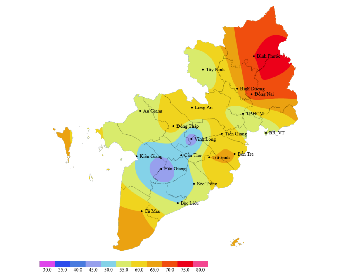 Bản đồ dự báo lượng mưa tại Nam bộ trong 24 giờ tới. Bản đồ dự báo lượng mưa tại Nam bộ trong 24 giờ tới.