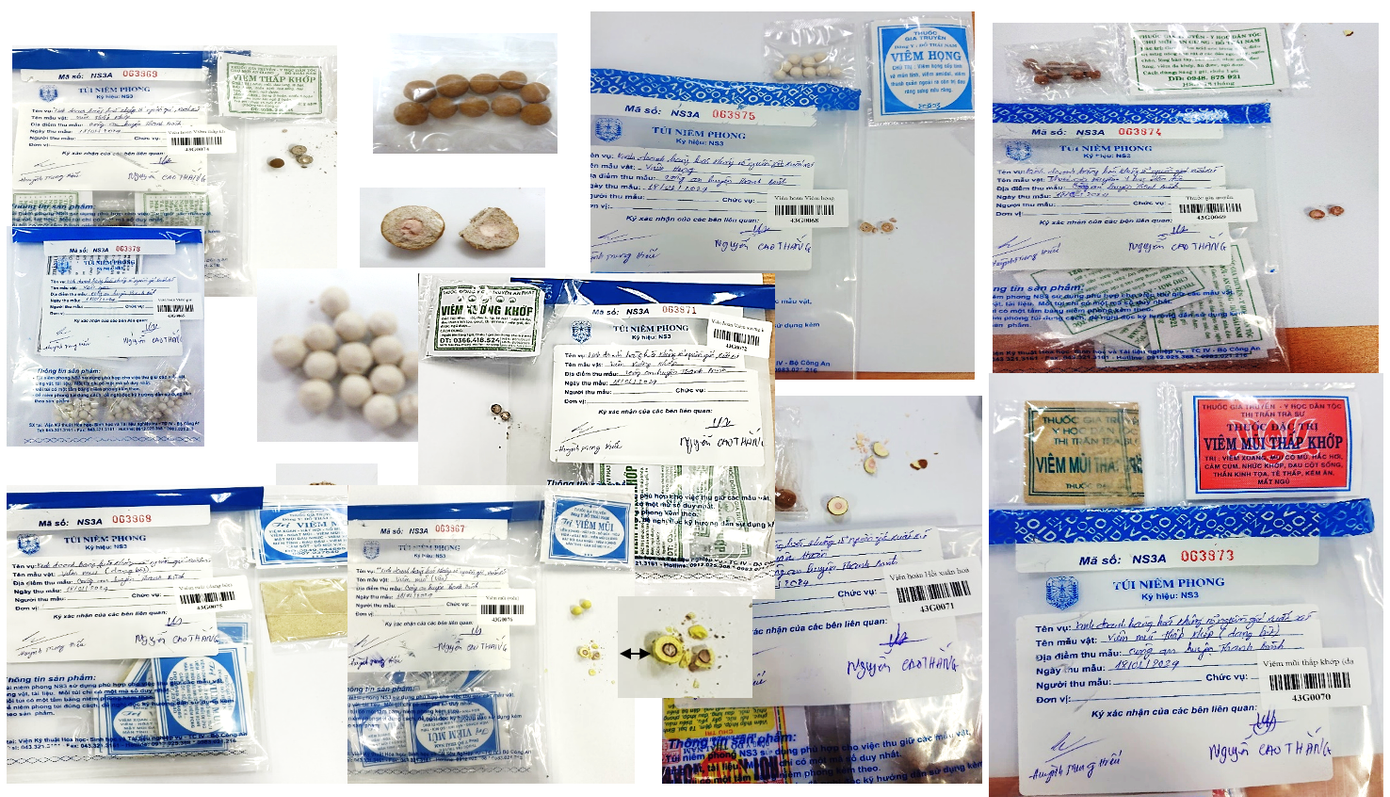 14 mẫu thuốc gia truyền do đơn vị thuộc công an tỉnh Đồng Tháp cung cấp năm 2024. Trong 14 mẫu, có 13 mẫu bị phát hiện có pha trộn thuốc tân dược, có mẫu trộn từ 2-3 loại tân dược. Nguồn: Viện Kiểm nghiệm thuốc TPHCM 14 mẫu thuốc gia truyền do đơn vị thuộc công an tỉnh Đồng Tháp cung cấp năm 2024. Trong 14 mẫu, có 13 mẫu bị phát hiện có pha trộn thuốc tân dược, có mẫu trộn từ 2-3 loại tân dược. Nguồn: Viện Kiểm nghiệm thuốc TPHCM