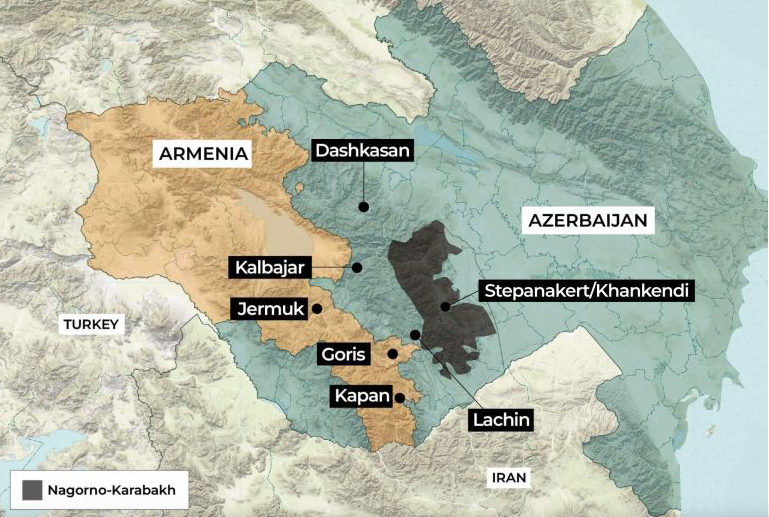 Vị trí vùng Nagorno-Karabakh.
