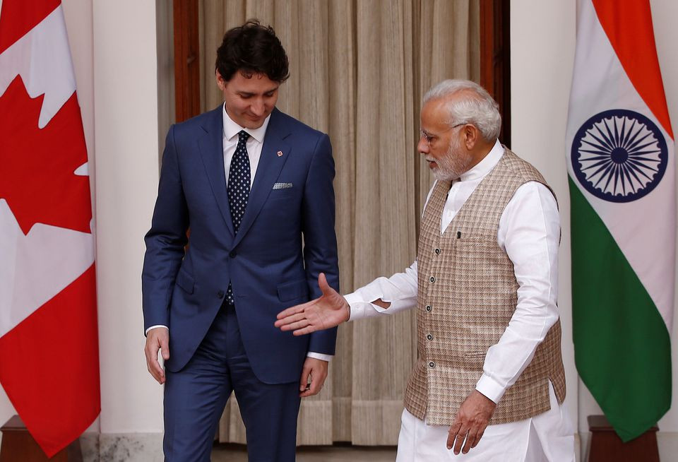 Thủ tướng Ấn Độ Narendra Modi và Thủ tướng Canada Justin Trudeau trong cuộc gặp tại New Delhi năm 2018. (Ảnh: Reuters)