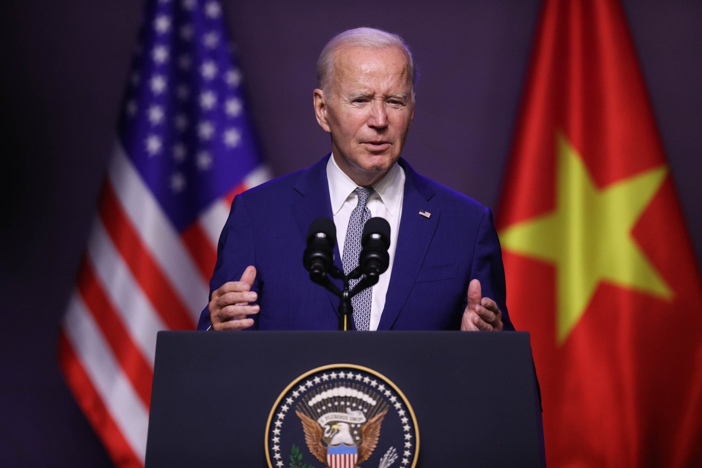 Tổng thống Mỹ Joe Biden trong cuộc họp báo quốc tế tối 10/9. (Ảnh: Như Ý) Tổng thống Mỹ Joe Biden trong cuộc họp báo quốc tế tối 10/9. (Ảnh: Như Ý)