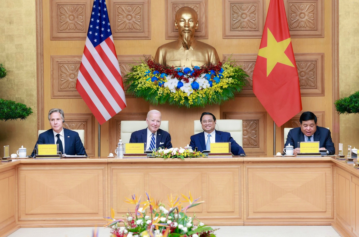 Thủ tướng Phạm Minh Chính cùng Tổng thống Mỹ Joe Biden, Bộ trưởng Kế hoạch Đầu tư Nguyễn Chí Dũng và Ngoại trưởng Mỹ Antony Blinken tại Hội nghị cấp cao Việt - Mỹ về Đầu tư và Đổi mới sáng tạo ngày 11/9. (Ảnh: Nhật Minh) Thủ tướng Phạm Minh Chính cùng Tổng thống Mỹ Joe Biden, Bộ trưởng Kế hoạch Đầu tư Nguyễn Chí Dũng và Ngoại trưởng Mỹ Antony Blinken tại Hội nghị cấp cao Việt - Mỹ về Đầu tư và Đổi mới sáng tạo ngày 11/9. (Ảnh: Nhật Minh)