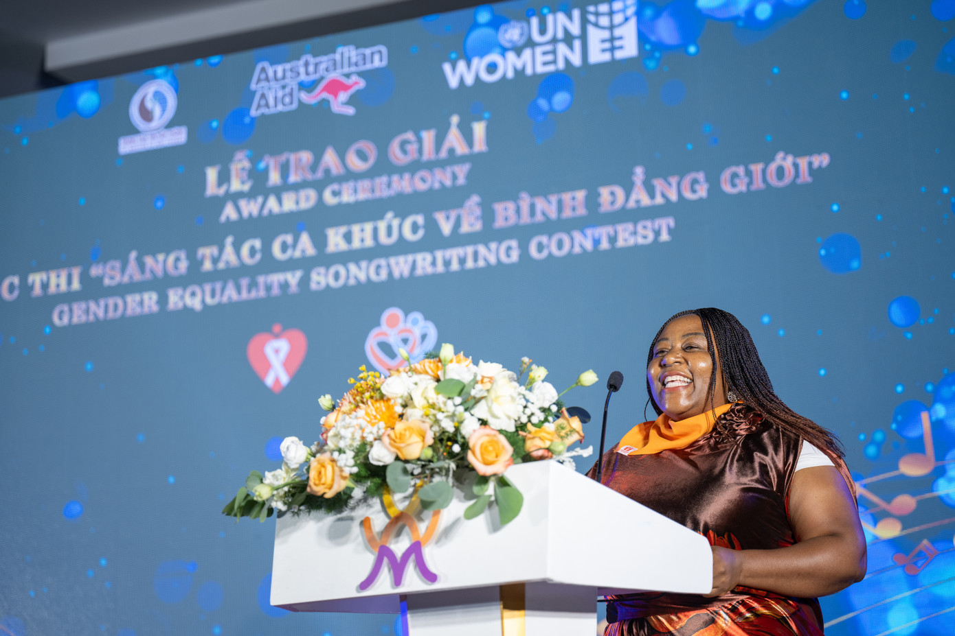 Bà Caroline Nyamayemombe - Quyền Trưởng đại diện Cơ quan Liên Hợp Quốc về Bình đẳng giới và Trao quyền cho phụ nữ (UN Women) tại Việt Nam phát biểu tại chương trình.